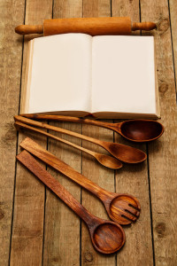 Wooden kitchen utensils on the table
